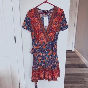 Floral Print Wrap Dress, Size S